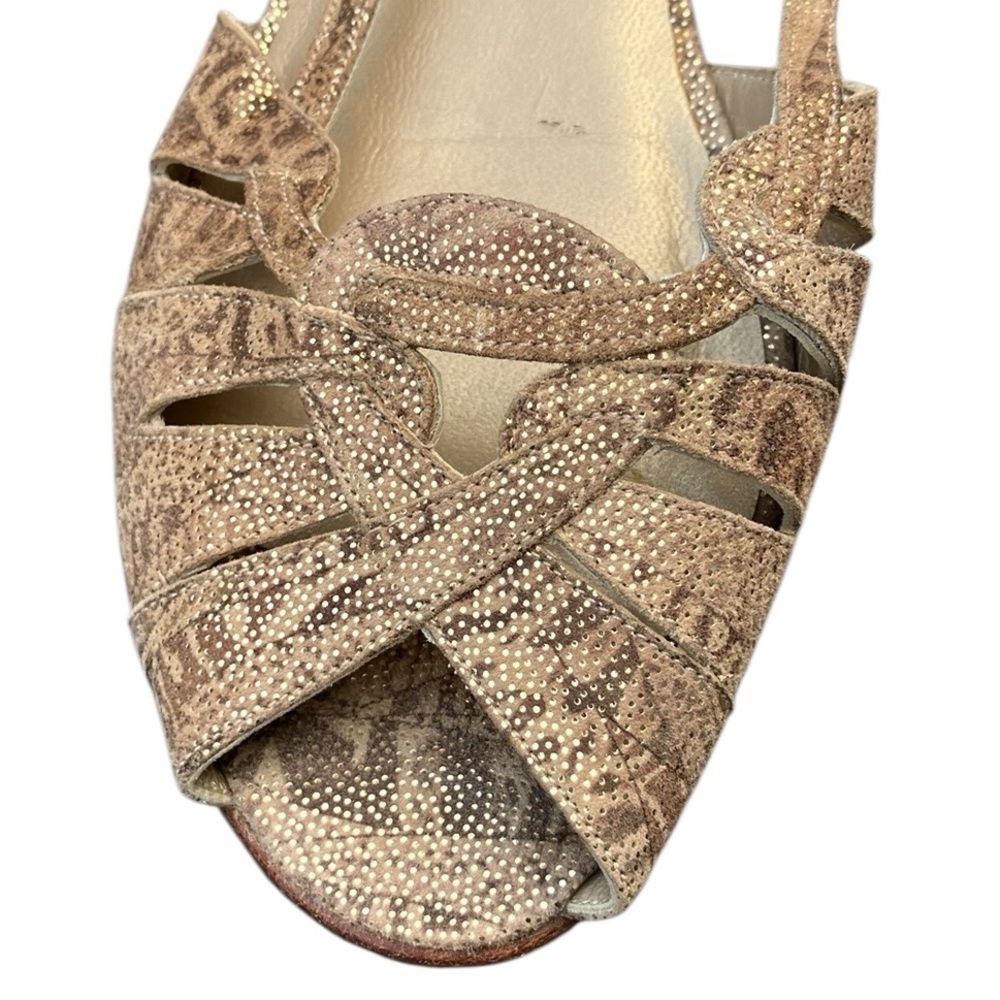 STUART WEITZMAN Metallic Gold Suede Animal Print Flats Sandals - Picture 11 of 16